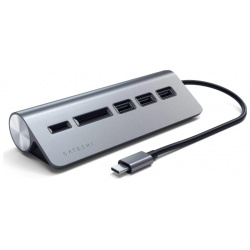USB хаб Satechi Type C Aluminum 3 0 Hub and Card Reader (3xUSB  SD micro SD) Серый Док станция ST TCHCRM