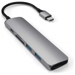 USB хаб Satechi Aluminum Type C Slim Multi Port Adapter V2 (2xUSB 3 0  HDMI SD micro SD) Серый Док станция ST SCMA2M