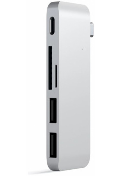USB хаб Satechi Type C 3 0 Passthrough Hub для Macbook 12 (2xUSB  SD micro SD) Серебристый Док станция ST TCUPS