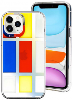 Чехол накладка SwitchEasy Artist для смартфона iPhone 12/12 Pro  Поликарбонат/полиуретан Mondrian Разноцветный/Прозрачный GS 103 122 208 129
