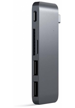USB хаб Satechi Type C 3 0 Passthrough Hub для Macbook 12 (2xUSB  SD micro SD) Серый космос Док станция ST TCUPM