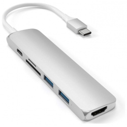 USB хаб Satechi Aluminum Type C Slim Multi Port Adapter V2 (2xUSB 3 0  HDMI SD micro SD) Серебристый Док станция ST SCMA2S