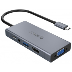 USB хаб ORICO MC U501P GY  Type C (USB 3 0 HDMI VGA Mini jack) до 60Вт Серый Док станция