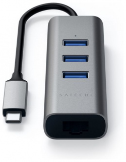 USB хаб Satechi Type C 2 in 1 3 0 Aluminum Port Hub (3xUSB  Rj 45) (1Gb) Сетевой адаптер Серый ST TC2N1USB31AM