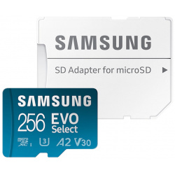 Карта памяти Samsung microSDXC 256GB EVO Select Class 10 UHS I  U3 + SD адаптер MB ME256KA/AM
