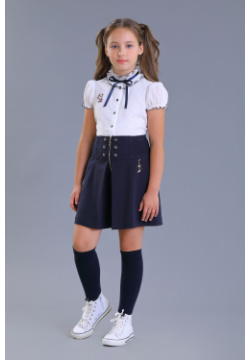 Блузка с коротким рукавом Fa So La Школьная из жатого хлопка для девочки