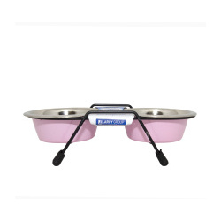DUVO+ Миска для животных металлическая двойная на подставке  розовая D11см/240мл (Бельгия) 52020300/pink