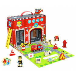 Деревянная игрушка Tooky Toy Чемоданчик Пожарная станция TY203