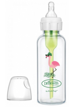 Бутылочка Dr Browns антиколиковая стеклянная Options+ с узким горлышком соской Фламинго от 3 мес  250 мл SB81631