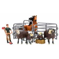Masai Mara Игрушки фигурки На ферме (фермер  лошадь и семья овец ограждение загон инвентарь) ММ205 030