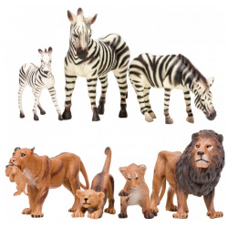 Masai Mara Набор фигурок Мир диких животных Семьи львов и семья зебр (7 предметов) MM201 013