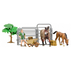 Masai Mara Игрушки фигурки На ферме (лошадь и жеребенок  фермер дерево ограждение загон инвентарь) ММ205 025