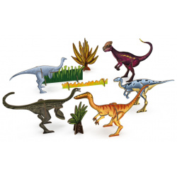 Кувырком Набор Сборные 3Д модели из дерева Самые быстрые динозавры 5 дино + растения 101403