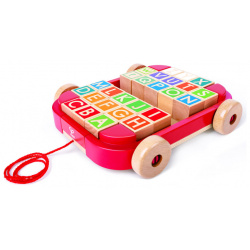 Каталка игрушка Hape тележка с кубиками и английским алфавитом E0487_HP
