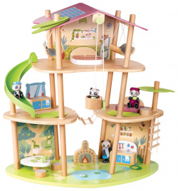 Hape Кукольный мини домик Бамбуковый дом семьи панд с фигурками и мебелью E3413_HP