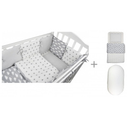 Комплект в кроватку Forest kids для овальной кроватки Sky (18 предметов) с постельным бельем и наматрасником 