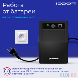 ИБП Ippon Back Basic 1050 1050VA/600W RJ 11 USB (3 IEC) 403407