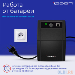 ИБП Ippon Back Basic 850 850VA/480W RJ 11 USB (3 IEC) 403406