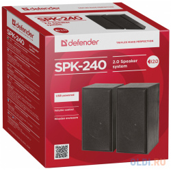 Колонки DEFENDER SPK 240 2 0 black (2x3 Вт  USB пит раз д науш ) 65224
