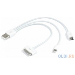 Кабель USB Apple 30 pin Lightning microUSB 0 2м  NoBrand круглый белый