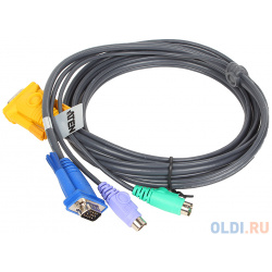 Кабель ATEN KVM Cable 2L 5203P для KVM: 2*PS/2(m)+DB15(m) (PC)  на SPHD15(m) (KVM) 3м