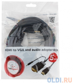 Кабель HDMI VGA Cablexpert  19M/15M + 3 5Jack 1 8м черный позол разъемы пакет A 6