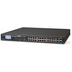 24 Port 10/100TX 802 3at PoE + 2 Gigabit TP/SFP Combo Ethernet Switch with LCD Monitor (300W) Planet FGSW 2622VHP 