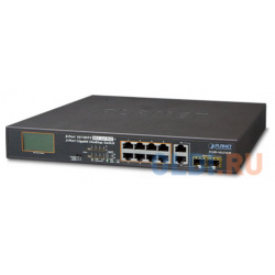 8 Port 10/100TX 802 3at PoE + 2 Gigabit TP/SFP combo Desktop Switch with LCD Monitor (120W) Planet FGSD 1022VHP 