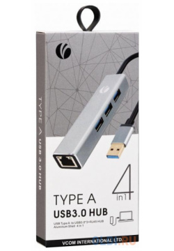 Концентратор USB 3 0 VCOM Telecom DH312A х RJ 45 серый