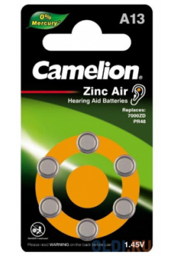 Camelion  ZA13 BL 6 Mercury Free (A13 BP6(0%Hg) батарейка для слуховых аппаратов 1 4 V 280mAh) (6 шт в уп ке)