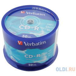 Диски CD R 80min 700Mb Verbatim  52x 50 шт Cake Box 43351