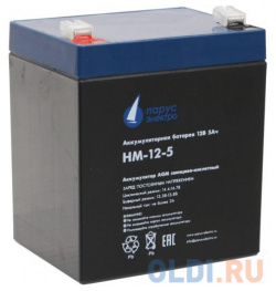 Парус электро Аккумуляторная батарея для ИБП  HM 12 5 (AGM/12В/5Ач/клемма F2) 90х70х101мм Parus electro