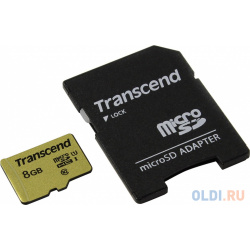 Флеш накопитель Transcend Карта памяти 8GB UHS I U1 microSD with Adapter  MLC TS8GUSD500S