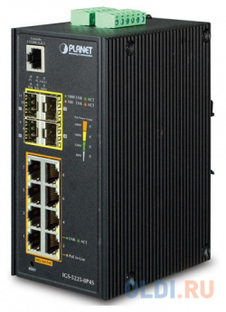 IP30 Industrial L2+/L4 8 Port 1000T 802 3at PoE+ 4 100/1000X SFP Full Managed Switch ( 40 to 75 C  dual redundant power input on 48~56VDC termina Planet IGS 5225 8P4S