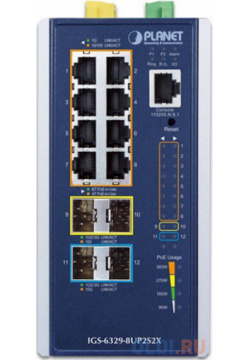 коммутатор/ PLANET IGS 6329 8UP2S2X IP30 DIN rail Industrial L3 8 Port 10/100/1000T 802 3bt PoE + 2 1G/2 5G SFP 10G SFP+ Full Managed Sw 