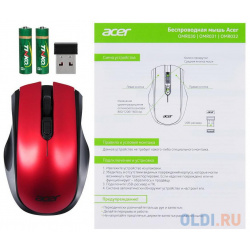 Мышь беспроводная Acer OMR032 чёрный красный USB + радиоканал ZL MCEEE 009 