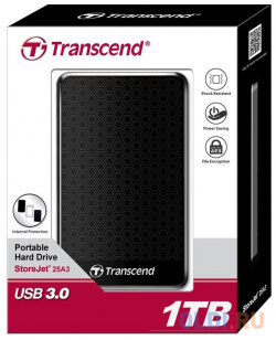 Внешний жесткий диск 2 5" 1 Tb USB 3 0 Transcend Тб StoreJet 25A3 TS1TSJ25A3K черный