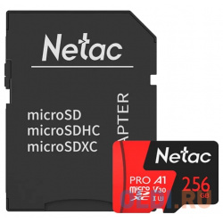 Карта памяти Netac MicroSD card P500 Extreme Pro 256GB retail w/SD adapter NT02P500PRO 256G R 