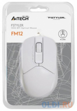 Мышь A4Tech Fstyler FM12S белый оптическая (1200dpi) silent USB (3but)  WHITE