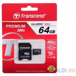 Карта памяти MicroSDXC 64GB Transcend UHS I U1 + SD Adapter (TS64GUSDXC10) TS64GUSDXC10 