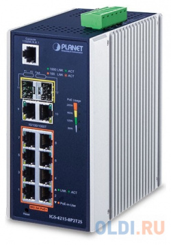 IP30 Industrial L2/L4 8 Port 10/100/1000T 802 3at PoE + 2 10/100/100T 100/1000X SFP Managed Switch ( 40~75 degrees C)  dual redundant po Planet IGS 4215 8P2T2S