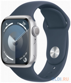 Смарт часы Apple Watch Series 9 A2978 41мм OLED корп серебристый Sport Band рем синий разм брасл :130 180мм (MR903LL/A) MR903LL/A 