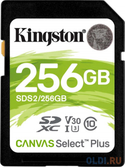 Карта памяти SDHC 256Gb Kingston Class10 Canvas Select 100R CL10 UHS I (SDS2/256GB) SDS2/256GB 