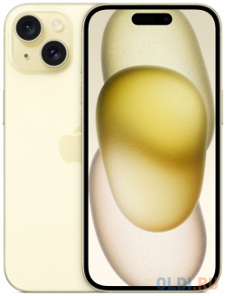 Смартфон Apple A3092 iPhone 15 128Gb желтый моноблок 3G 4G 2Sim 6 1" 1179x2556 iOS 17 48Mpix 802 11 a/b/g/n/ac/ax NFC GPS Protect MV9L3CH/A 