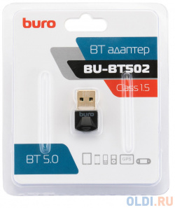 Адаптер USB Buro BU BT502 Bluetooth 5 0+EDR class 1 20м черный Бюрократ 