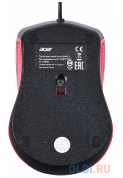 Мышь Acer OMW012 черный/красный оптическая (1200dpi) USB (3but) ZL MCEEE 003