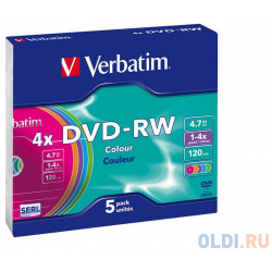 Диски DVD RW Verbatim 4x 4 7Gb SlimCase 5шт 43563 
