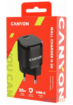 Canyon  PD 20W Input: 100V 240V Output: 1 port charge: USB C:PD (5V3A/9V2 22A/12V1 66A) Eu plug Over Voltage heated current and CNE CHA20B05
