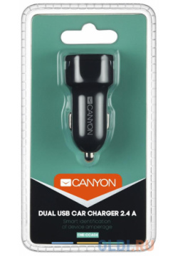Автомобильное зарядное устройство CANYON Universal 2xUSB car adapter  Input 12V 24V Output 5V 2 4A with Smart IC black rubber coating silver e CNE CCA04B