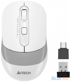 Мышь A4Tech Fstyler FG10CS Air белый/серый оптическая (2000dpi) silent беспроводная USB для ноутбука (4but) 